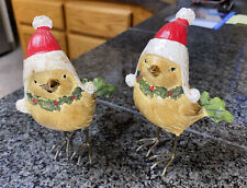 2 Christmas Birds with Santa Hats Resin Figures picture