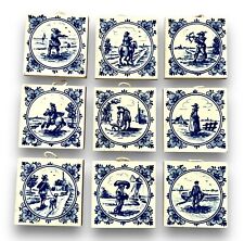 Vintage Delft Miniature Tiles Lot of 9 picture