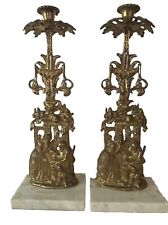 Pair Of  STUNNING Antique VICTORIAN  BRASS Candlesticks Mounted On Marble picture