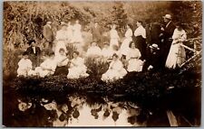 Postcard Portrait Group Couples Outing Reflections/Fishing in Pond RPPC 1909  Ej picture