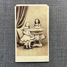 CDV Photo Antique Portrait Two Little Girls in Short Hoop Skirt Dresses UK picture
