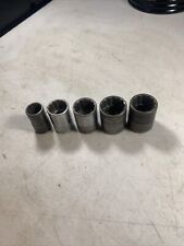 SNAP ON TOOLS Lot of 5 Vintage Shallow  Sockets,1/2” Drive,12pt, 19/32”- 15/16” picture