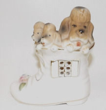 Vintage Poodle Dog & Puppies in Shoe Adorable Figurine picture