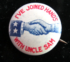Vintage WWI WWII I've Joined Hands With Uncle Sam Parotitic PINBACK BUTTON RWB picture