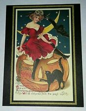 *Halloween* Postcard: Pretty Witch Sits Atop J-O-L  Vintage Image~Reproduction picture