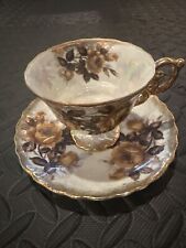 VINTAGE ROYAL SEAL CHINA YELLOW ROSE GOLD TRIM IRIDESCENT TEA CUP & SAUCER picture