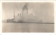 1909 RPPC H.M.S. GLASGOW antique real photo postcard FLAGSHIP SALUTING U.K. SHIP picture