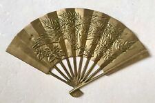 Vintage Enesco Solid Brass Fan Oriental Phoenix Dragon Wall Decor 11.75” wide picture