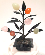 Vintage Floral Jade / Rose Quartz / Agate Bonsai Tree Marble Pot Gemst Flowers picture