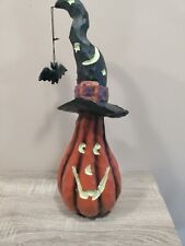 Extremely RARE Hand Crafted Pumpkin Witch Piece Glow In The Dark, Made Of Wood picture