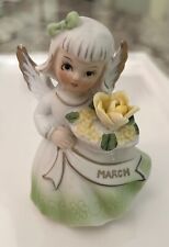 March Angel Porcelain Girl Figurine Yellow Flowers and Sash Vintage Japan picture