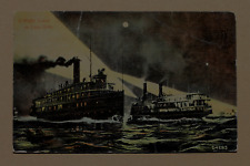 Old postcard A NIGHT SCENE ON LAKE ERIE, 1911, steamers picture