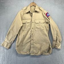 Vintage WW2 Shirt Men's Medium Brown Khaki Uniform Field Military A5 Patch 40's picture