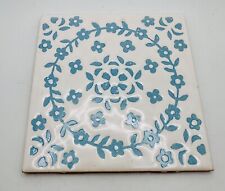 Vintage H&R JOHNSON Wall Tile Trivet made In England Floral Blue White 4” picture