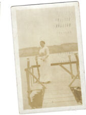 c.1913 Lady Standing On Pier RPPC Real Photo Postcard POSTED picture