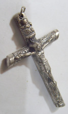 vintag catholic rustic religious crucifix cross pendant silver tone metal 52974 picture