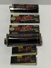 RAW BLACK SMOKERS ROLLING KIT - 79mm Roller/ 1 1/4 Size Papers/ Tips BIC Lighter picture