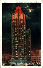 Postcard The Tribune Tower by Night in Chicago, Illinois Newspaper Worlds Fair picture