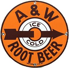 VINTAGE A & W ICE COLD ROOT BEER PORCELAIN SIGN GAS STATION MOTOR OIL COCA COLA picture