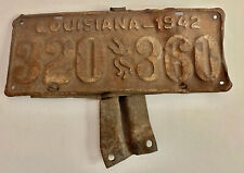 VTG LOUSIANA License Plate Brown PELICAN 1942 WWII w CONNECTOR 320 360 RUSTY  picture
