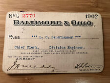 1902 BALTIMORE & OHIO RAILROAD CHIEF CLERK DIVISION ENGINEER EMPLOYEE PASS picture