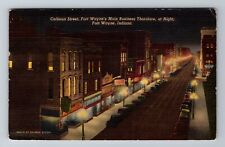 Fort Wayne IN-Indiana, Calhoun Street, Aerial At Night, Vintage c1955 Postcard picture