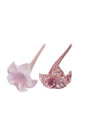2 Vintage Glass Lily Flower Bud Vases Tabletop Decoration Pink and White picture