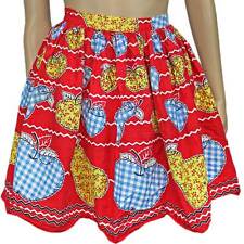 50s Vintage Half Apron Cotton Calico Gingham Fruit Print Red Blue Yellow picture