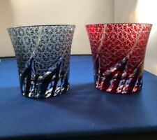 Edo Kiriko Glass Cup Japan Craft Oribe Vintage 290ml- Whiskey Glass Pair/set Lot picture