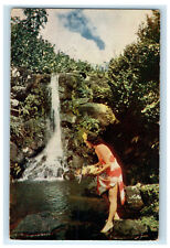 c1950s Girl Holding Flow Hawaiian Waterfall Hawaii HI Vintage Posted Postcard picture