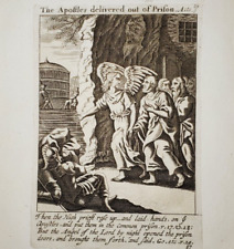 Original Antique Bible engraving 17th century print English Apostles prison old picture