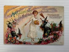 c.1912 Lady with Jack O' Lantern Withes & Goblins Halloween postcard Nash H - 12 picture