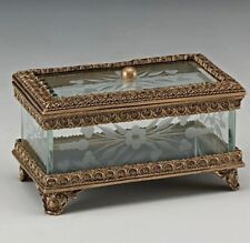 Antique Ormolu antique 20th century French type glass jewelry box with mirror picture