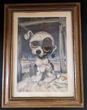 Vintage Framed Pity Puppy picture By Gig -  Sad Big Eyed Dog  picture