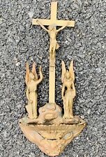 Antique Italian Bronze Holy Water Font With Jesus On The Cross And Two Angels picture