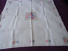 VINTAGE HAND EMBROIDERED LINEN TABLE CLOTH APPROX. 83 cm SQUARE picture