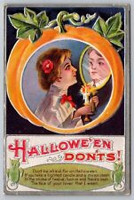 Postcard Halloween Victorian Lady Mirror Candle Lover Pumpkin ML Jackson picture