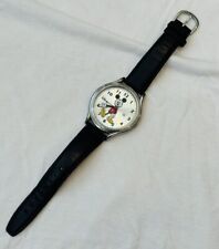Vintage  Disney Mickey Mouse Black Strap Wrist Watch Genuine Leather picture