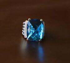 David Yurman Sterling Silver 20x15mm Wheaton Blue Topaz & Diamonds Ring Sz 7 picture