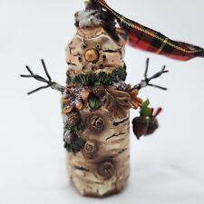 Rustic Log Snowman Holding Acorns and Holly Heavy 4