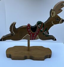 Vintage Hand painted Wooden Flying Reindeer Cute Christmas Decor picture