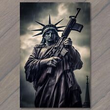 🇺🇸 Postcard Statue Of Liberty Holding Machine Gun USA Unusual Strange America picture