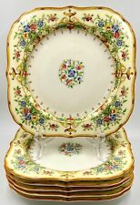 SIX RARE 1929 ROYAL WORCESTER RIVIERA SQUARE ENAMELLED SALAD PLATES, EXCLNT COND picture