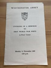 1985 Westminster Abbey Programme Unveiling Memorial To WWI Poets picture