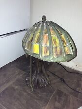 VINTAGE MYEDA FLYING LADY BRONZE TABLE LAMP STAINED GLASS - SEE DESC picture