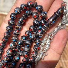 Antique yusr 99 Prayer Beads Yemen Natural Black  worry beads coral يسر مكاوي picture
