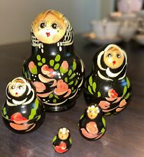 Russian Nesting Wooden Hand Painted 5 Piece Dolls Pink Floral Beautiful Accents picture