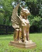Pair of Winged Cat Gargoyle or Griffin Statues Gold Finish picture
