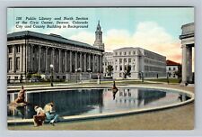 Denver CO-Colorado, Public Library From Voorhees Pool Vintage Souvenir Postcard picture