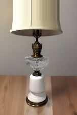Electrified Victorian Antique Crystal Oil Lamp White Porcelain Column Brass Base picture